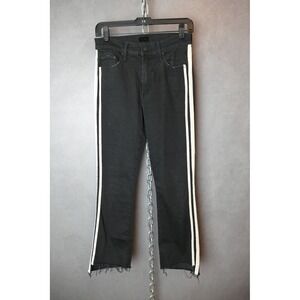 MOTHER The Dazzler Ankle Crop Step Fray Jeans Black‎ White Stripe Womens 28x26